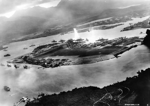 Photograph taken from Japanese bomber during the attack. Image courtesy of the U.S. Navy.