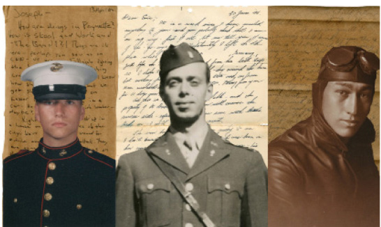 Three letters from three eras (left to right); Andrew Brady with his letter from 2004, Kenneth Zerwekh with his letter from 1945, and Charles Stuvengen with his letter from 1918.