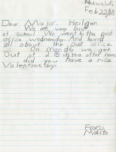 Letter from second grade class to returning P.O.W. Donald Heiliger, February 22, 1973