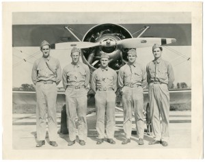 Fritz Wolf (second from left) posing with fellow cadets while training as a naval aviator in 1940 (Mss 2011.102)