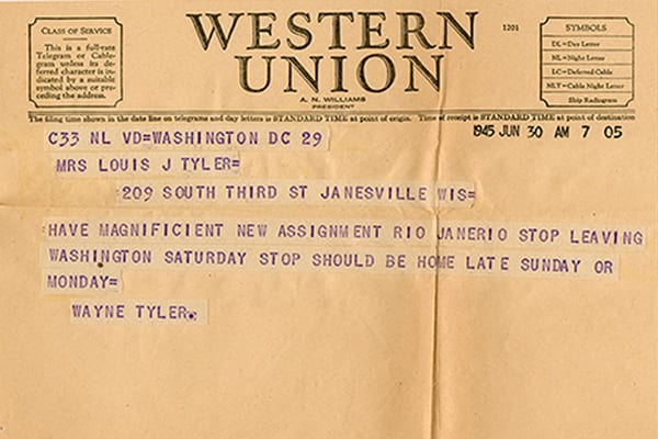 Telegram from the Louis Wayne Tyler Collection