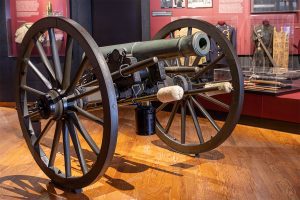 Confederate Cannon captured from the Civil War in a museum gallery.