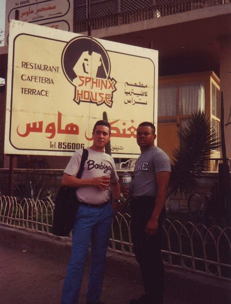 Cocroft and unidentified person in the Middle East.