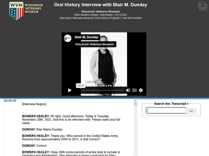This is a screenshot of the OHMS page for Blair Dunday.