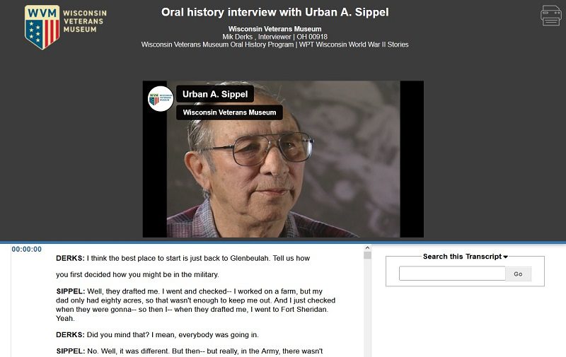 Photo of OHMS access to Urban Sippel's oral history interview.