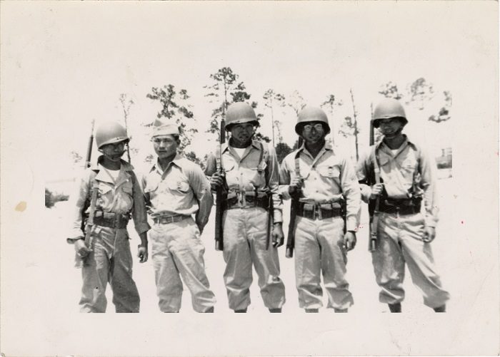 A photograph of Akira Toki's unit, part of the 442nd Regimental Combat Team, in Italy, 1945.