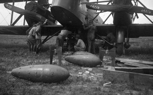 Ground crew loading a Martin MB-2 Bomber,