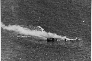 Images of the USS Ostfriesland sinking off Hampton Roads, Virginia after being used as a bombing target. Photo credit: Naval History and Heritage Command.