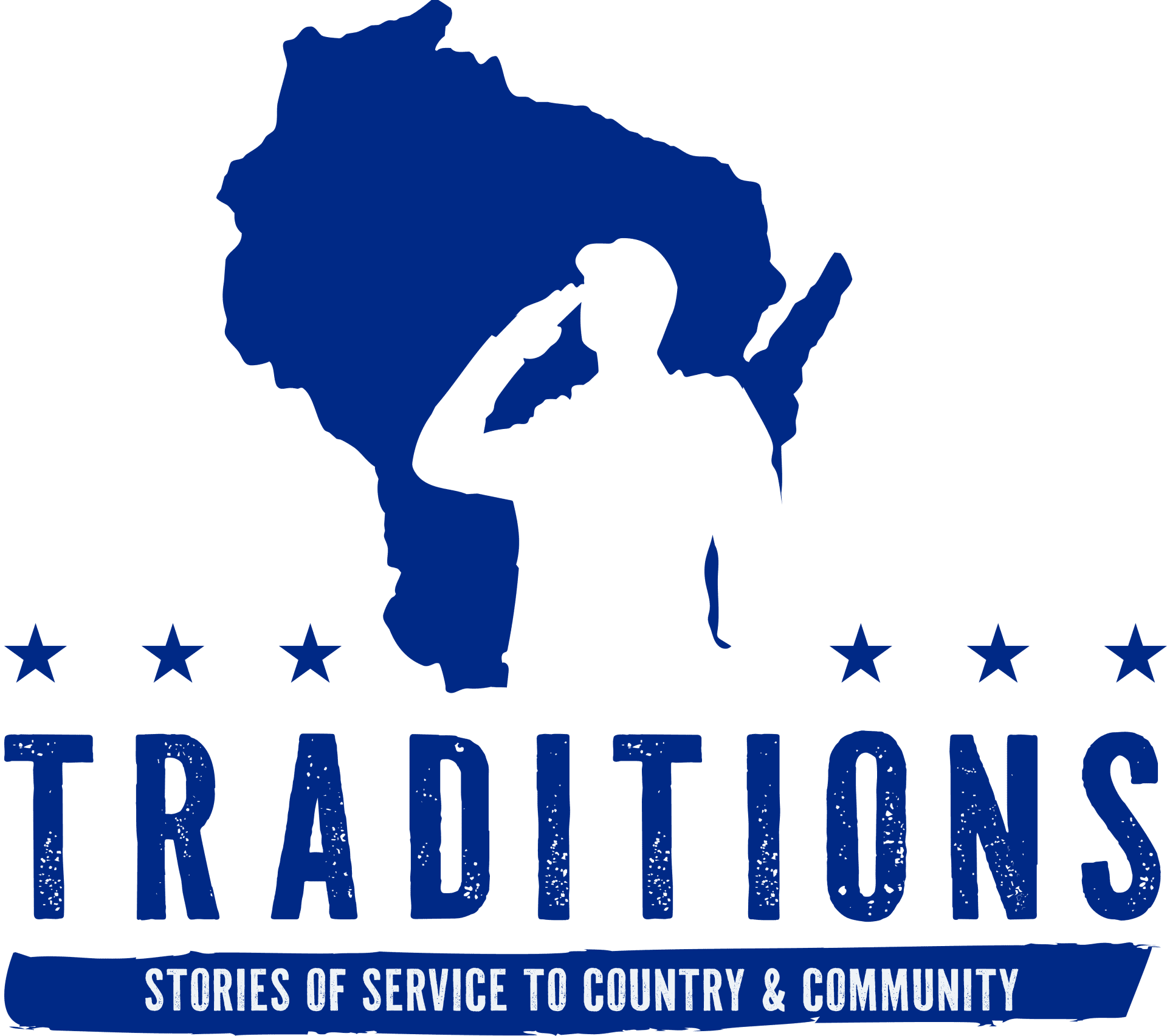 Logo - state of WI outline with knock out silhouette salute