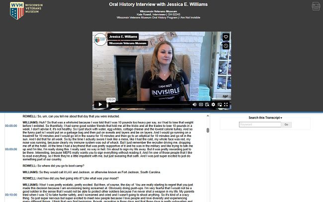 Screenshot for the Oral History Metadata Synchronizer (OHMS) web page for Jessica E. Williams' interview