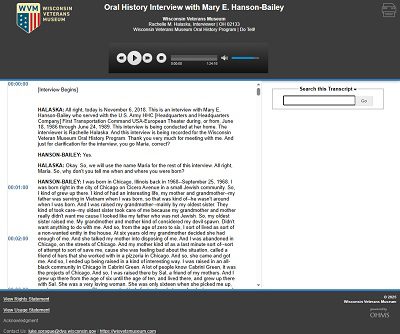 Screenshot showing the oral history interview page for Hanson-Bailey (OH2133)