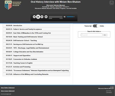 Screenshot showing the oral history interview page for Ben-Shalom (OH2171)