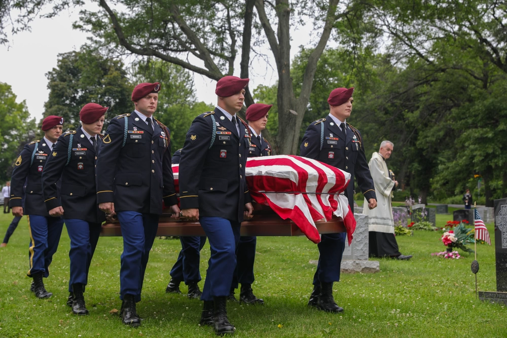 Photo of Members of the 82nd Airborne Division: Thomas Lucas's honor guard detail at his funeral on July 21, 2021, in Madison, Wisconsin.