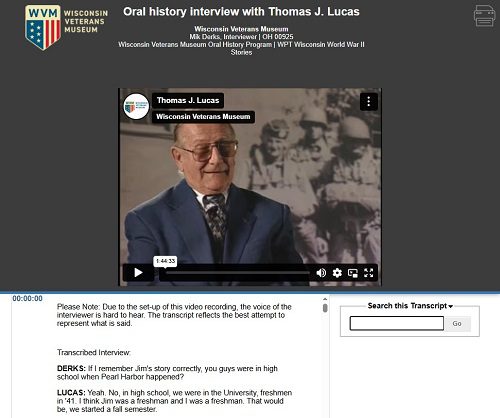 Screenshot of the Oral History Metadata Sychronizer page for Thomas Lucas (OH925)
