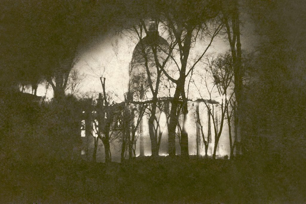 State capitol building engulfed in fire