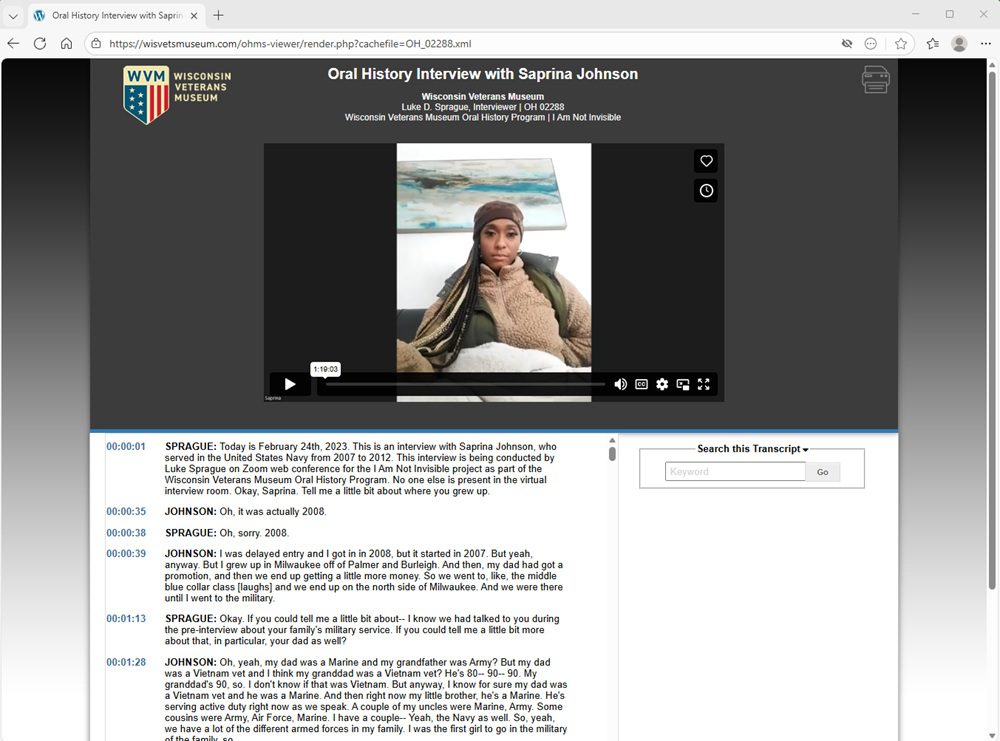 A screenshot showing an interview for a veteran.