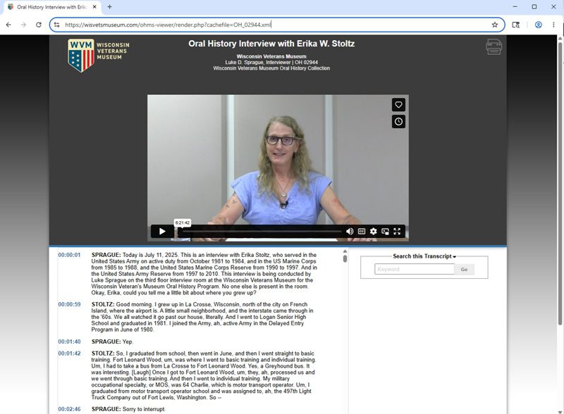 Photo of an oral history player in a web browser.