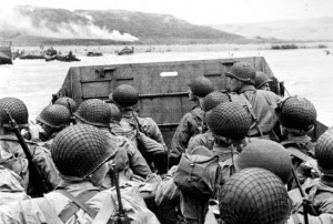 Troops approaching the beaches in landing craft. National Archives.