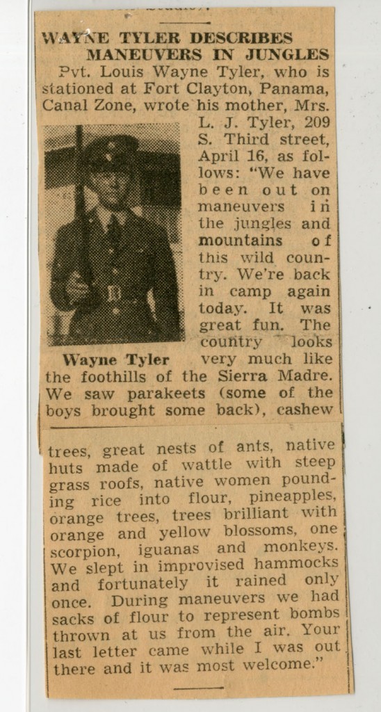 Newspaper clipping describing life in Panama. Louis Wayne Tyler Collection, WVM Mss 934