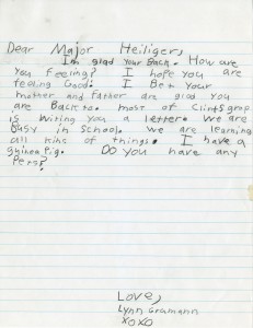 Letter from second grade class to returning P.O.W. Donald Heiliger, February 22, 1973