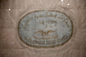 The flag has a personalized dedication painted on the front