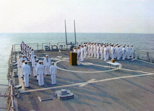 Burial at Sea Ceremony aboard the restored USS Cole in 2002